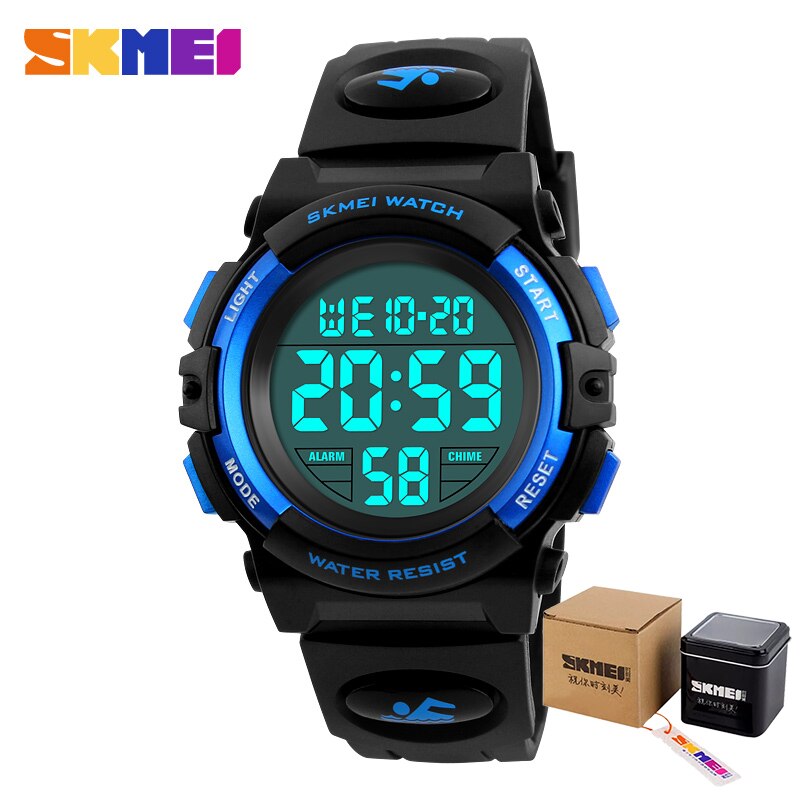 Kinder Kinder Uhren SKMEI Outdoor Sport Digital Uhr Wasserdicht 50M Kinder Jungen Armbanduhren 1258: Blue-small 1266-box
