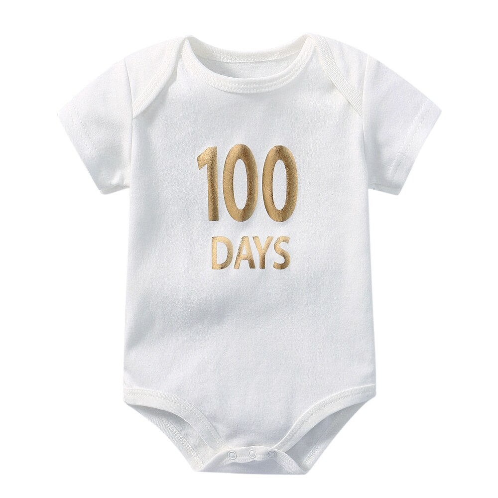 100 Dagen 0-3 Maanden Baby Baby Bodysuit Brief Baby Boy Meisje Kleding Sets Wit Katoenen Baby Zomer Kleding jumpsuit Outfits