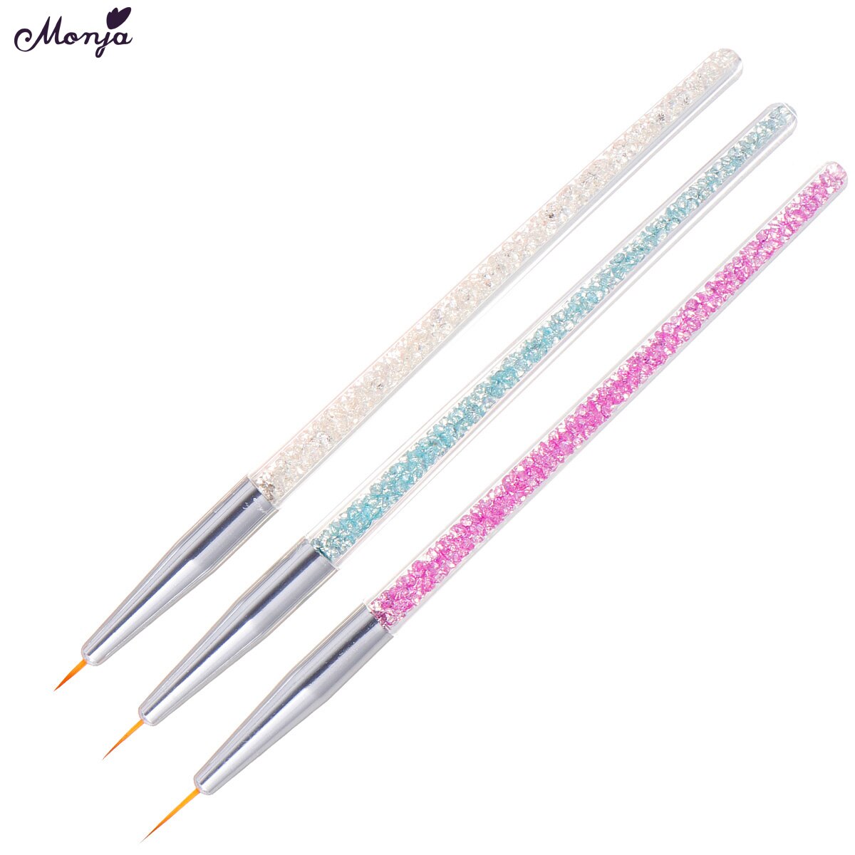 Monja 3 Stks/set Nail Art Meerdere Stijlen Handvat Schilderij Borstel Kit Franse Streep Line Liner Patroon Diy Tekening Pen Manicure tool