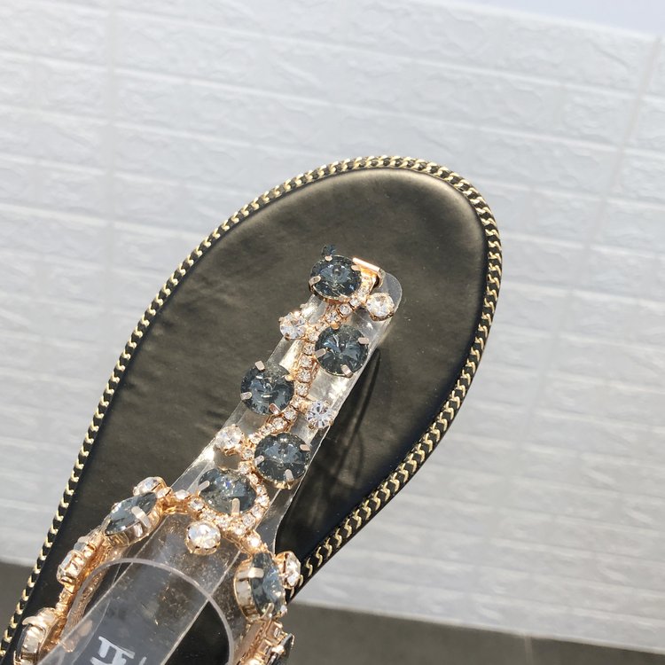 Sandalias de verano con cristales y pedrería para mujer, chanclas planas elásticas con tiras en la parte posterior y tiras para los dedos  r135