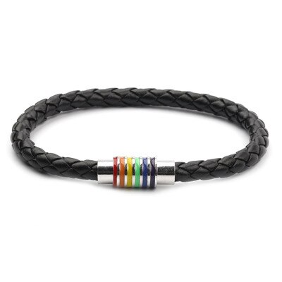 Zwart Gevlochten Leer Armband Lgbt Vrouwen Mannen Unisex Rvs Gay Pride Regenboog Magnetische Charms Armband: A