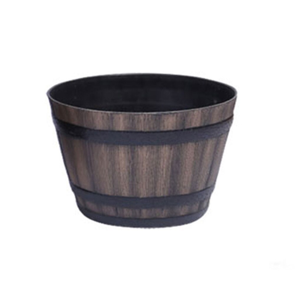 Resin Whiskey Barrel Flower Pot Round Planter Indoor Outdoor Garden Yard Patio MSU88: 300 Without Plate