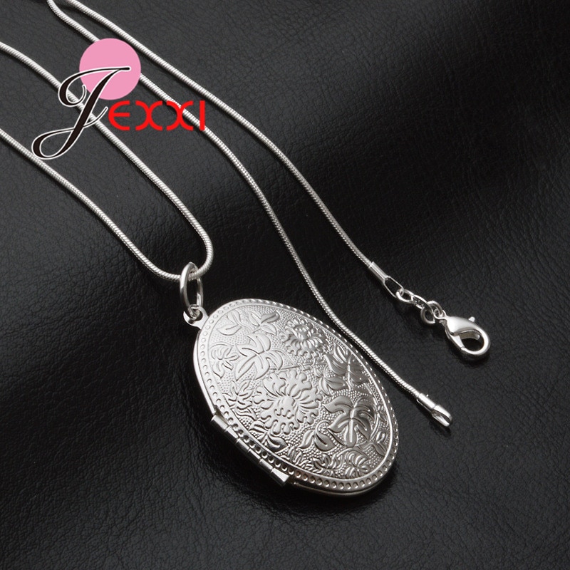 Vintage Photo Locket Necklace 925 Sterling Silver Jewelry Pendant Necklace Women