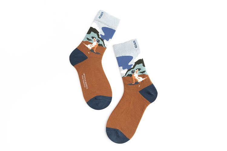 Unisex Oil Painting Style Women Socks 100 Cotton Harajuku Colorful Mid Socks Women 1 Pair Size 35-43 Christmas