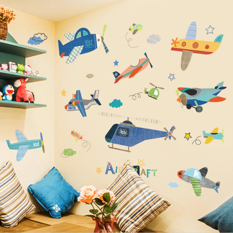 Cartoon Airplane Wall Sticker For Kids Rooms Children 's Room Wall Decals Mural DIY Baby Room Decor Kids Room Decoration