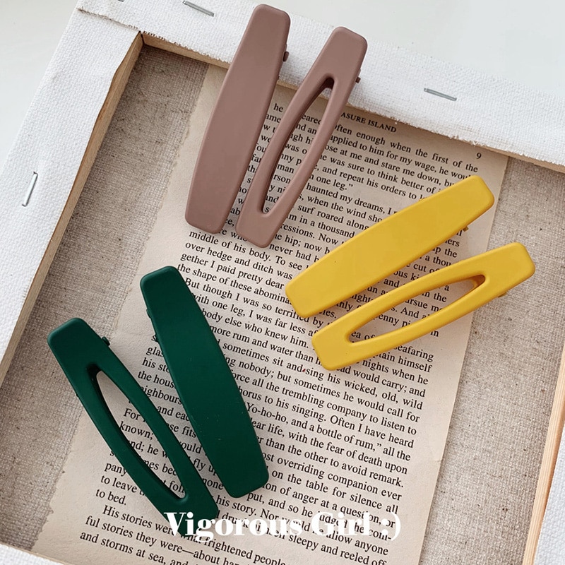 2PC Korea Macaron Color Hair Clips Acrylic Barrettes Geometric Hollow Matte Hair Clips For Girls Women Hair Accessories