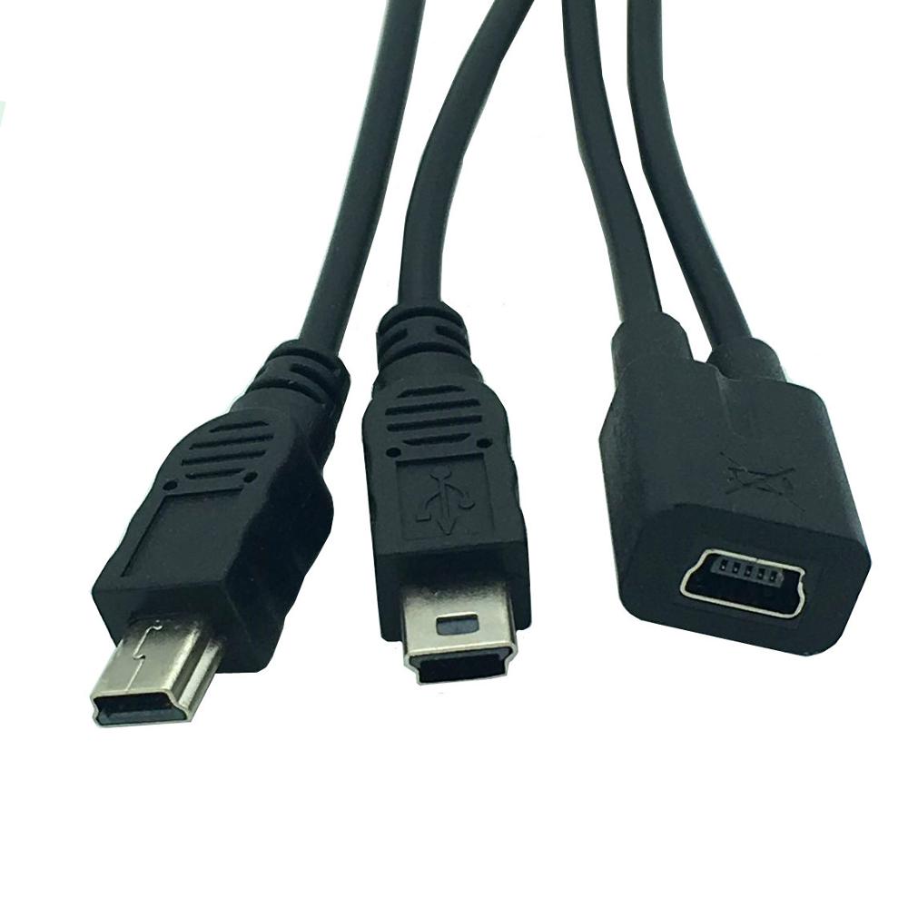 mini usb 1 til 2 y splitter kabel, usb 2.0 mini 5- pin hunn til dobbel 2 hann omformer høyhastighets ladekabel ledning