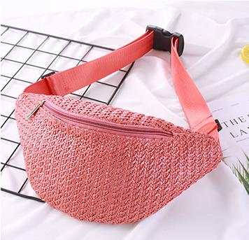 Zomer Retro Stijl Mini Zakken Mode Geweven Rotan Diagonaal Schouder Borst Tas Strozak: Pink