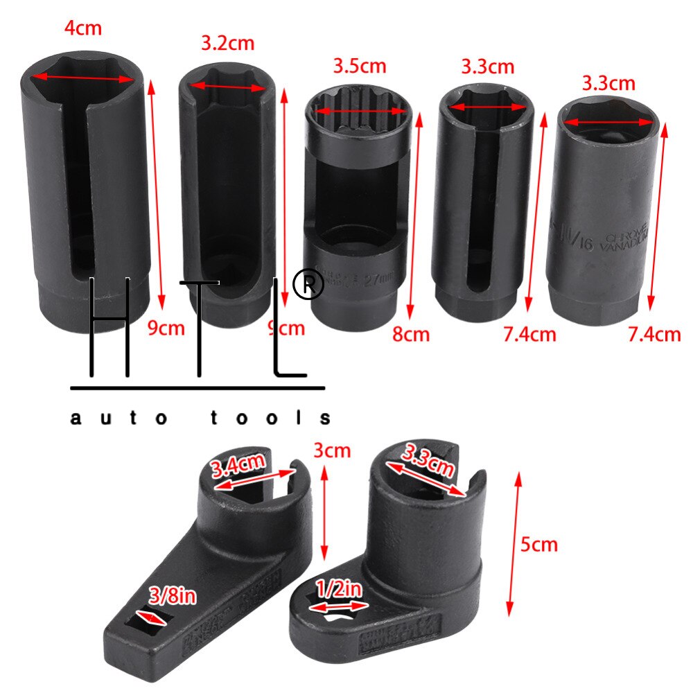 Oxygen Sensor Socket Set 7pc Oxygen Sensor Removal &amp; Installer 3/8&quot; &amp; 1/2&quot;Sq Drive