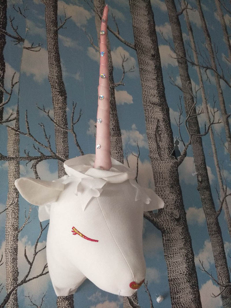 Nordic 3d animal head wall hanging mount enhjørning udstoppet legetøj baby børnehave værelse vægindretning illustrationer hjem indretning børn fødselsdag: Lyserød enhjørning