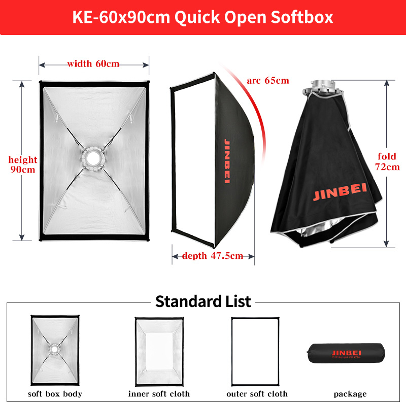 Softbox Rettangolare Deep 60x90cm Con Attacco Bowens – Apertura Rapida A Ombrello Per Luce Morbida E Diffusa