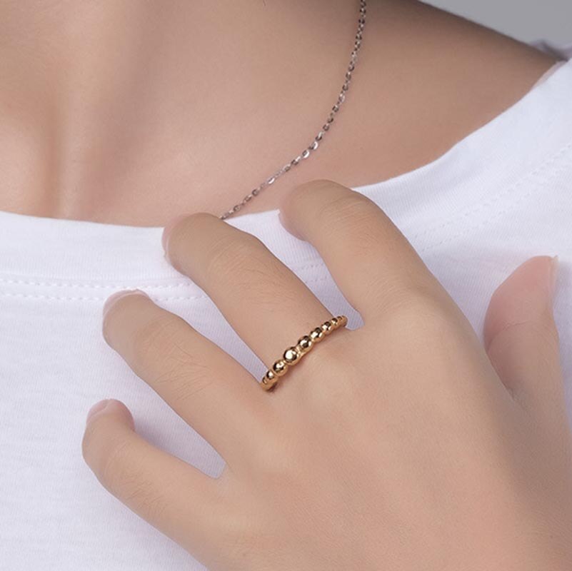 Anillos de plata de acero inoxidable originales para mujer, joyería auténtica para boda, bola redonda apilable con cuentas