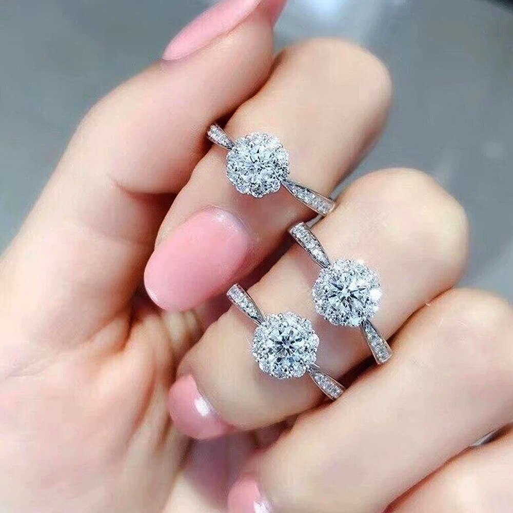 Huitan Dainty Bloemvormige Zirconia Ringen Voor Vrouwen Engagement Wedding Party Luxe Ring Vrouwelijke Sieraden