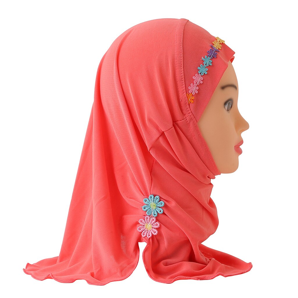 Chapeau de prière pour petite fille musulmane, une pièce, Hijab al-amira avec fleurs, couvre-cou islamique