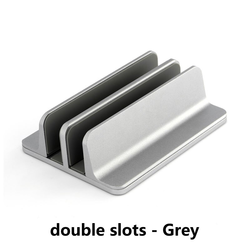 Til macbook air pro lodret stativ holder desktop justerbar metal aluminiumslegering computer notebook laptop holder tilbehør: Grå dobbeltslidser
