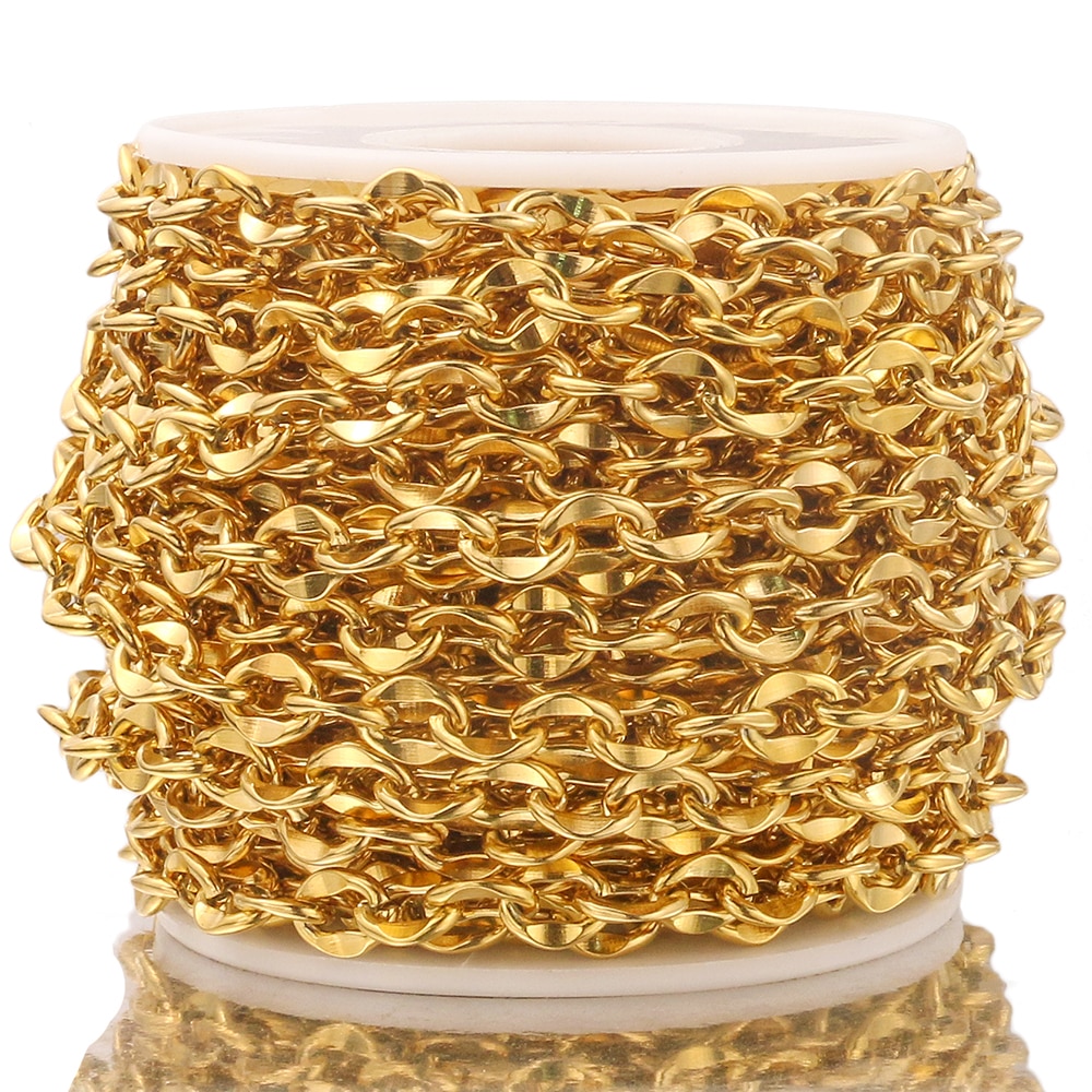 1 meter rostfritt stål guld rolo kabelkedjor platt tråd chic läppar kedja för armband halsband gör diy kedja smycken tillbehör: Guld-