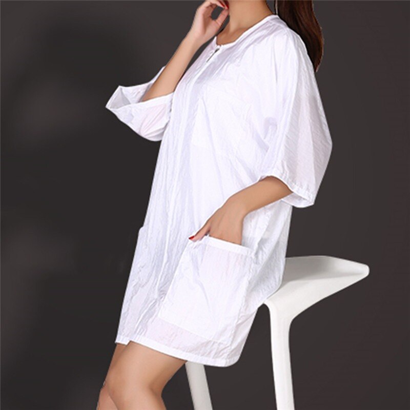 Chaqueta de estilista para salón , uniforme de cosmetología, capa de peluquería con cremallera, bata Kimono para cliente de SPA de belleza, delantal