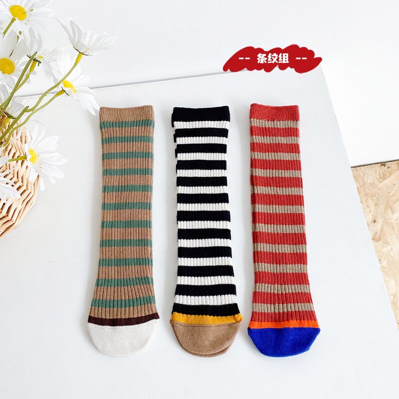 3 paia/lotto calzini per bambini stile coreano Plaid a righe ragazzi e ragazze calzini a tubo calzini alti per bambini calzini per bambini formato libero: B