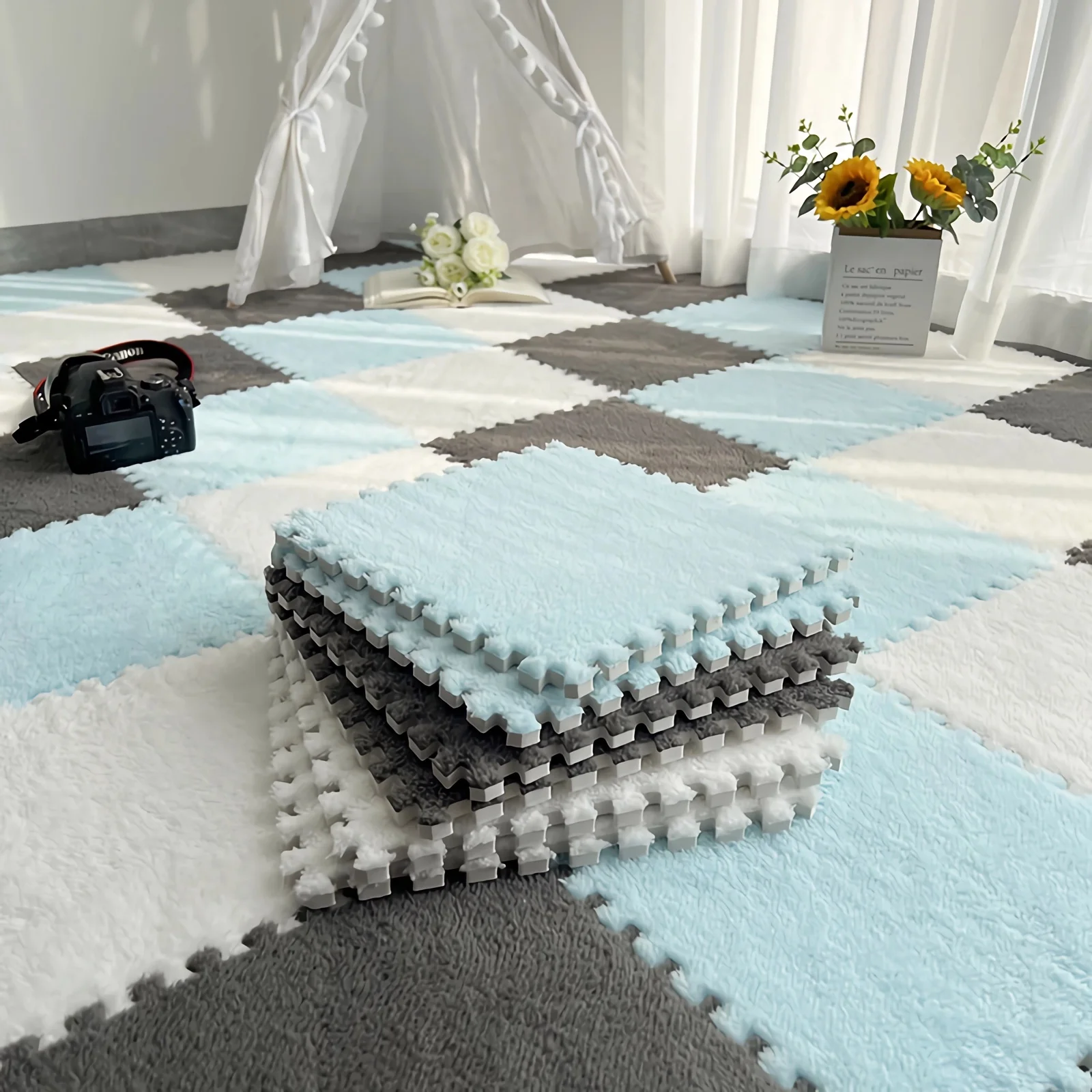 Alfombra de suelo de espuma con rompecabezas de felpa de 30x30cm, alfombra creativa de , alfombra entrelazada cuadrada, alfombras esponjosas