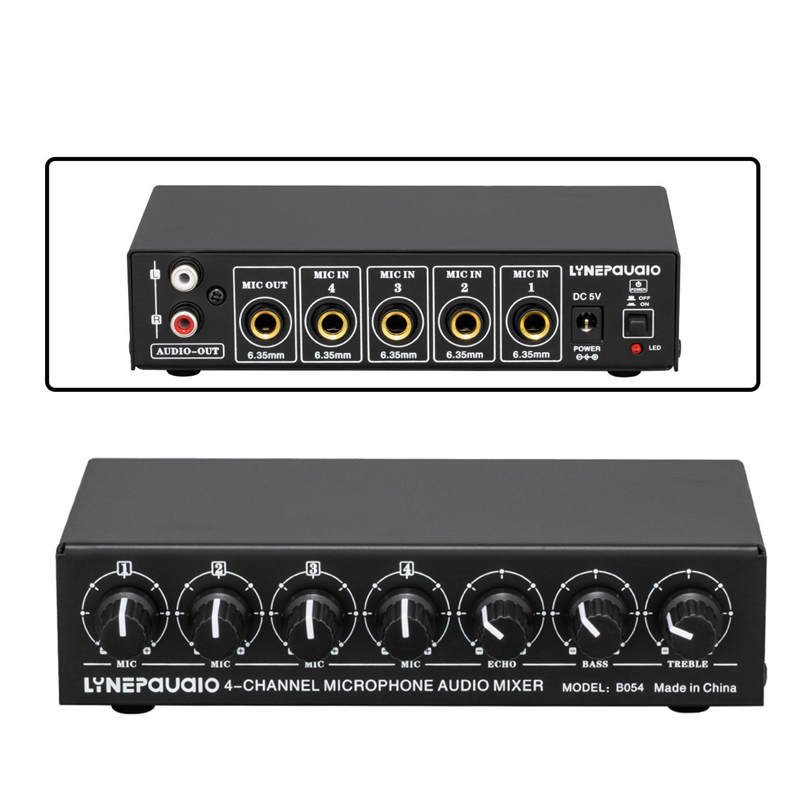 5-Way Stereo Active Mixer Audio Multi-Channel Mixer with Headphone Monitor