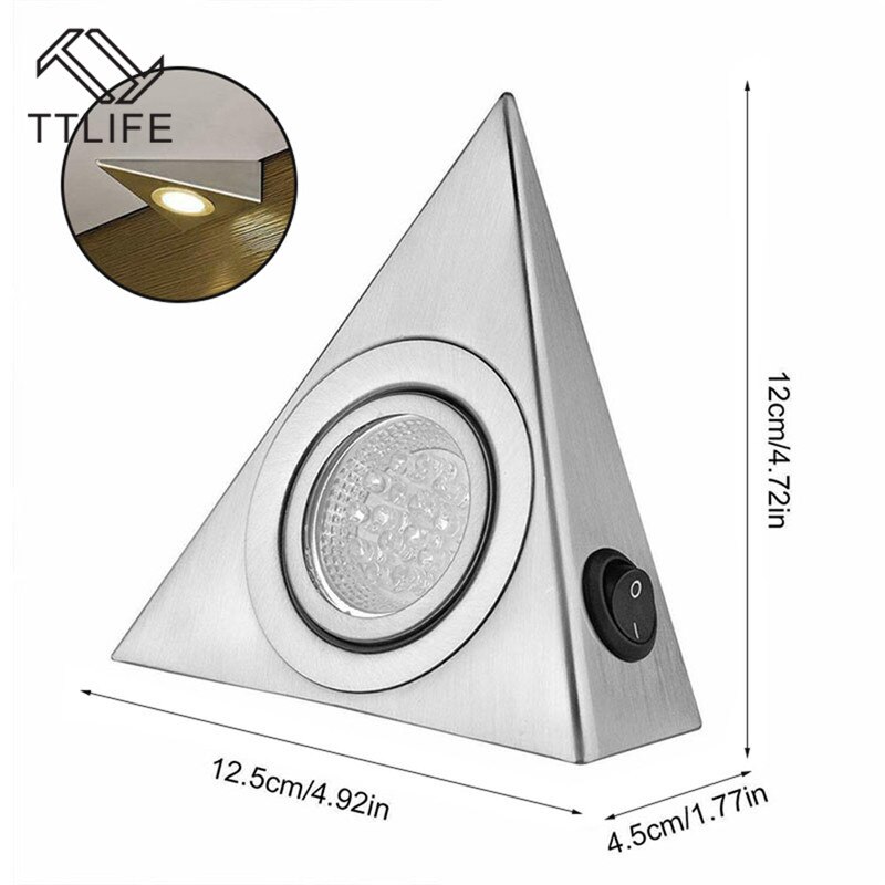 LED Closet Cabinet Lamp Kitchen Under Cabinet Lighting Triangle Led Light Stainless Steel Downlight for Wardrobe Cupboard