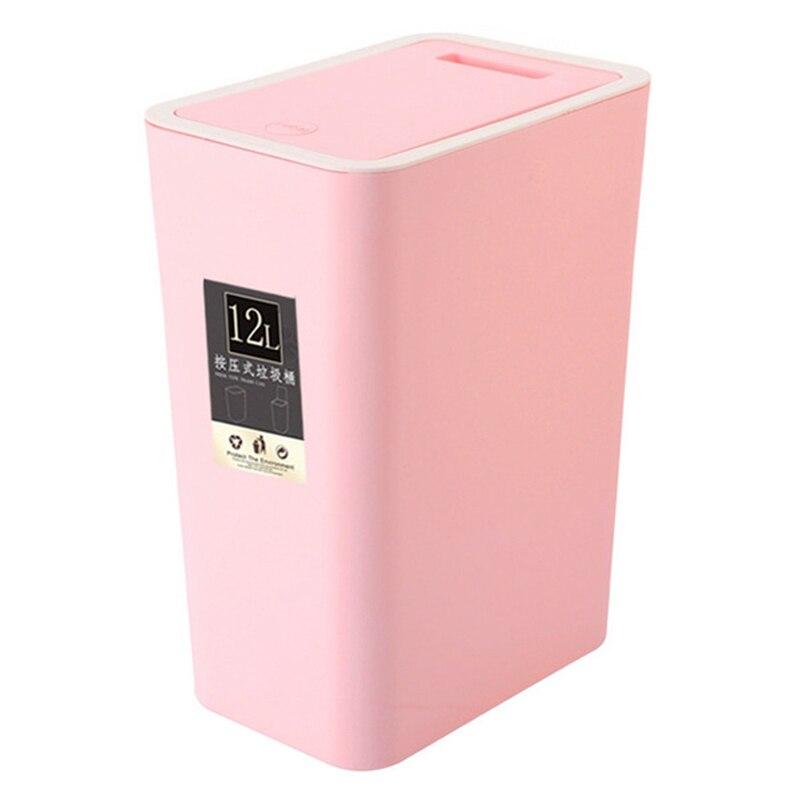 12L Bathroom Trash Can Toilet Kitchen Waste Bin Dustbin Garbage Bin Press Lid: Pink
