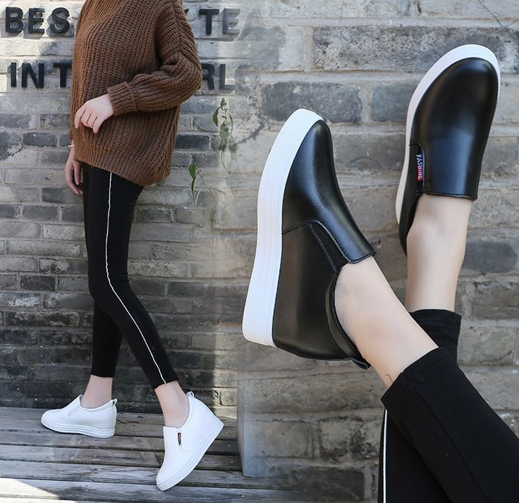 Dam loafers skor läder slip on walking skor vita sneakers fritidsskor balett skor