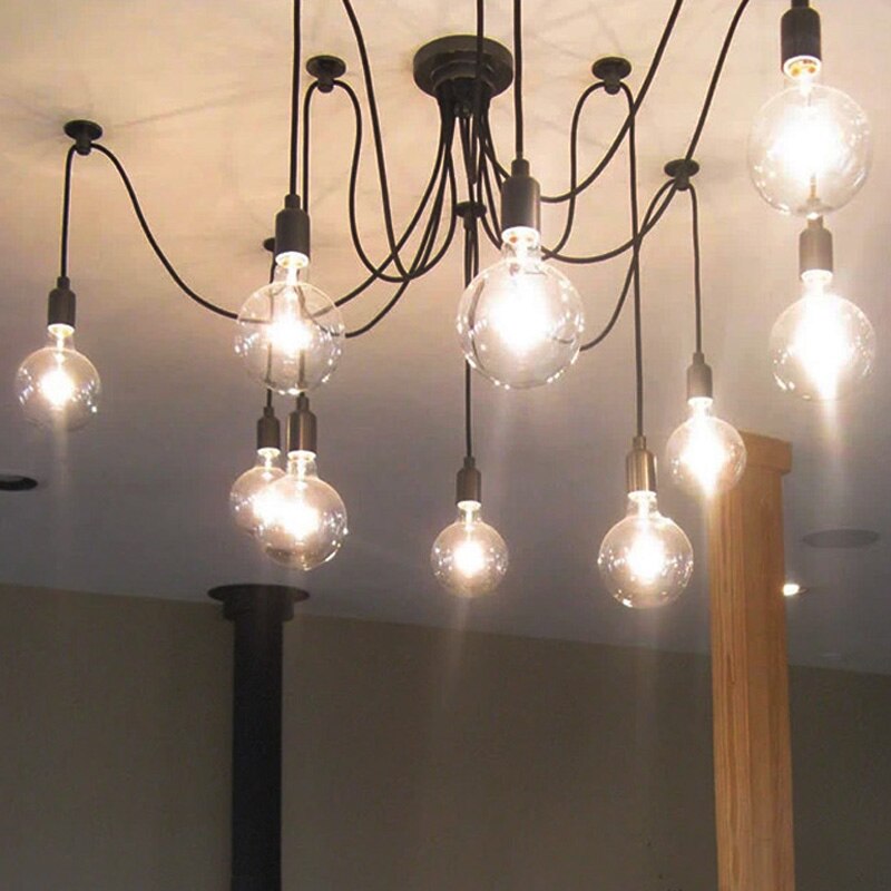 Sort spider lysekrone 1.2/1.5/2m vintage loft indretning justerbar  e27 edison pære lys spider loftslampe armatur lys zdd 0009