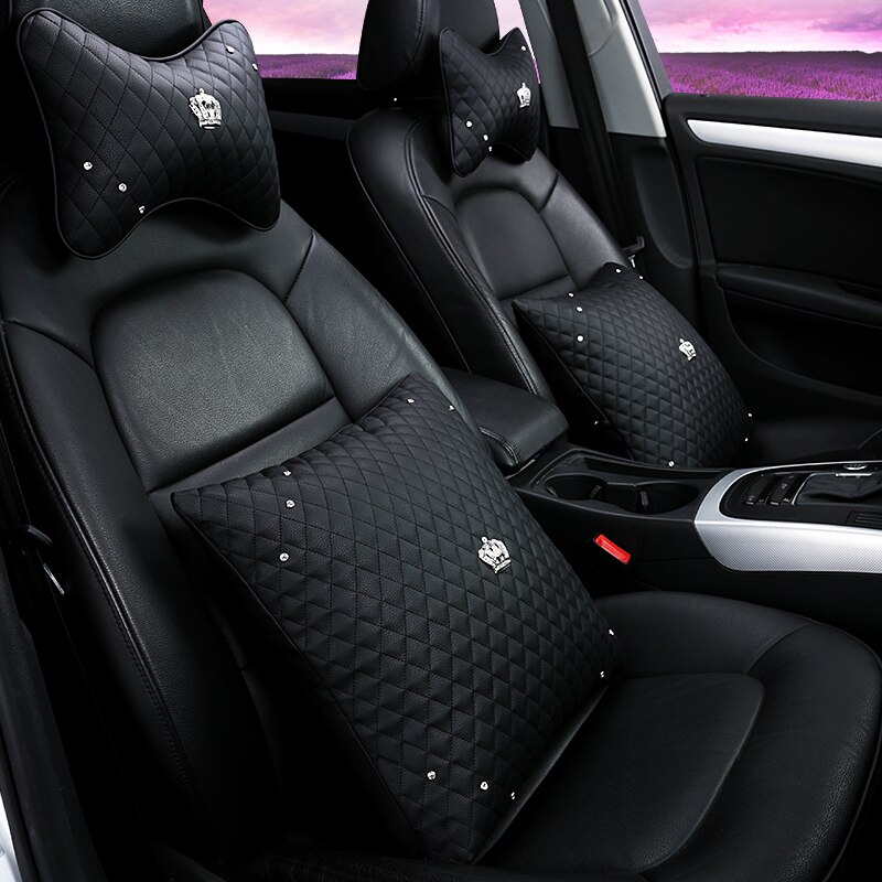 Car Headrest Pillow Luxury Diamond Pattern Car Headrest Neck Pillow Cushion Red Pink Black Women Car Accessories
