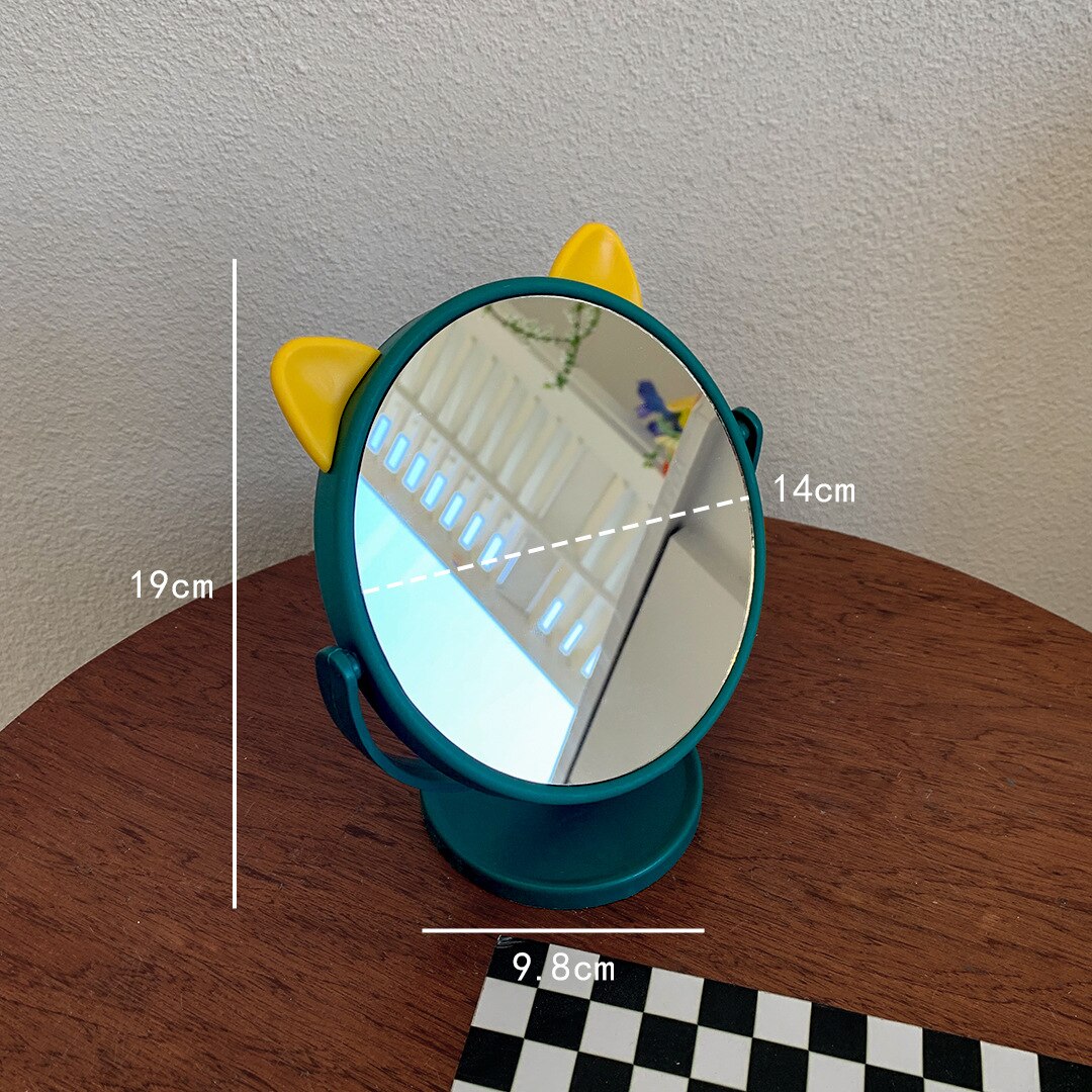 Espejo de maquillaje con orejas de conejo y gato para el hogar, accesorio de tocador pequeño para dormitorio, escritorio y oficina, bonito: cat ear green