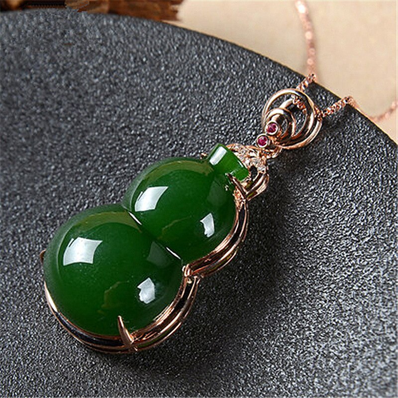 Natural Green Hetian Jade Gourd Pendant 925 Silver Necklace Chinese Carved Charm Jewelry Amulet for Women Lucky