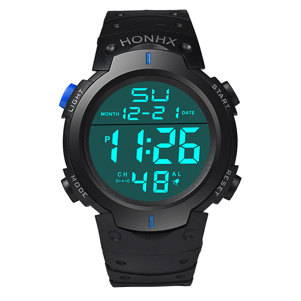 Waterproof Digital Watch Men Boy LCD Digital Stopwatch Date Rubber Sport Wrist Watch Reloj Hombre Relogio Masculino: Blue
