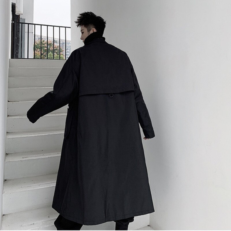 IEFB-gabardina larga negra con solapa grande para hombre, abrigo con mosquetón decorativo con bolsillos, holgado, cortavientos de gran tamaño, novedad de otoño, 9Y4708, 2022