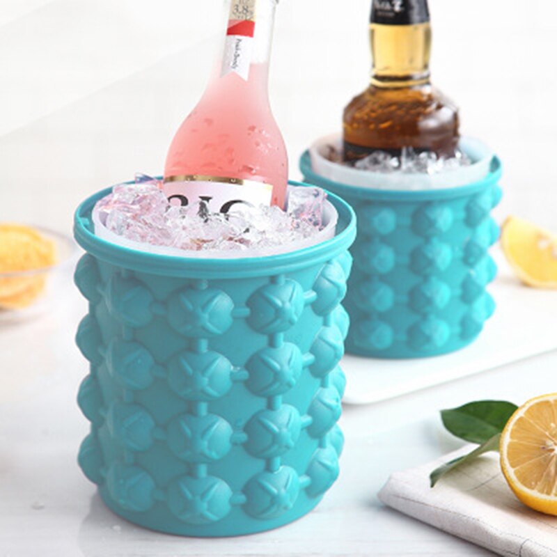 Round Plastic Ice Bucket Portable Double Lid Wine Barrel Home Kitchen Ice Bucket Cooling Tool Bar Whiskey Iced Tool