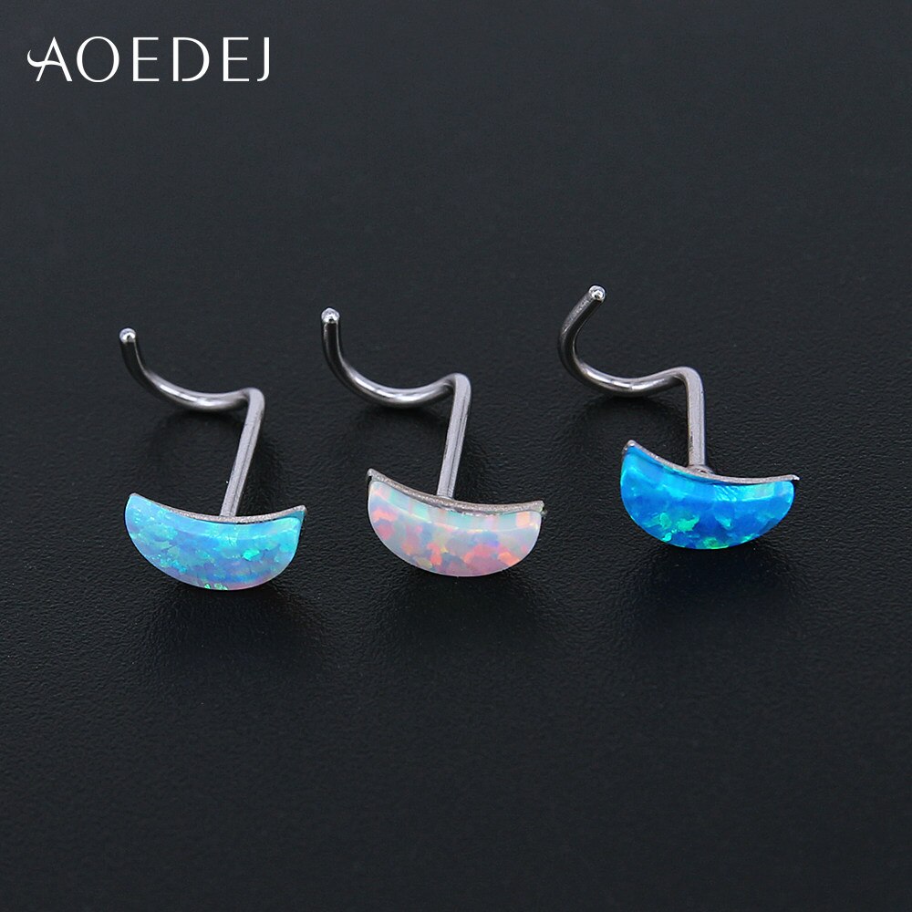 Piercing Nez - Pierre Opale Feuille Lune Bleue - Form L 20g - Bijou Corps Acier Inoxydable