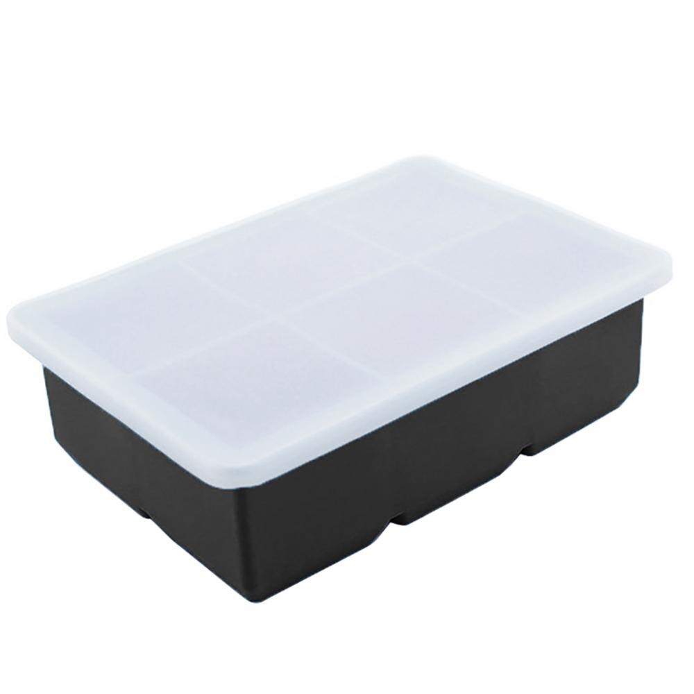 Bandeja cuadrada de silicona para cubitos de hielo de grado alimenticio, contenedor de moldes con tapa, molde congelador grande, suministros para bares y fiestas, 6 rejillas: Negro