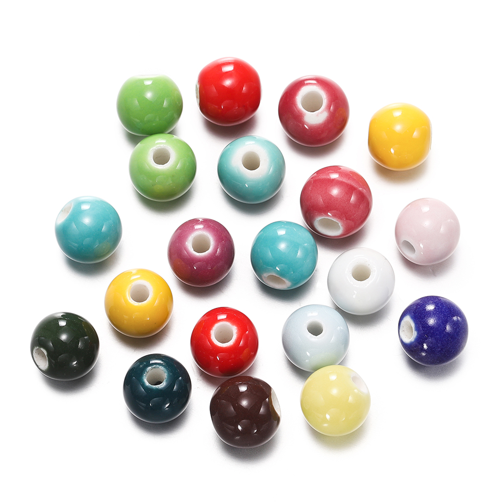 50 stk. 6/8/10mm keramiske perler stort hul gør-det-selv håndlavede afstandsstykker løse runde porcelænsperler til smykkefremstillingstilbehør: Rød / 20mm