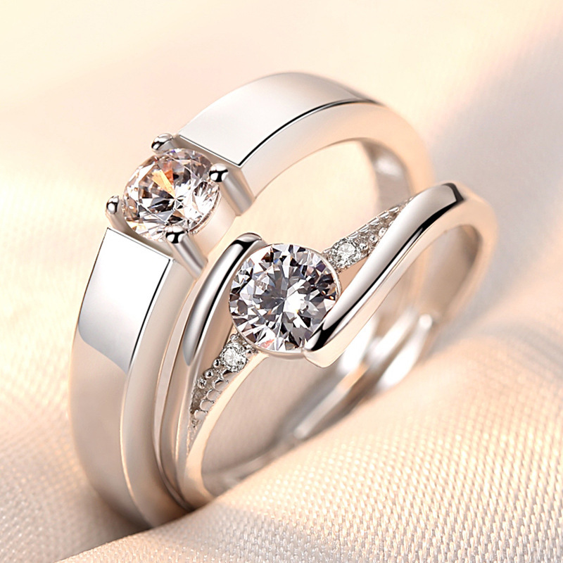 2 pièces/ensembles géométrique amour coeur Zircon anneaux appariés anneaux pour Couple promesse correspondant bague de mariage ensemble Senior concepteur bijoux: Bleu