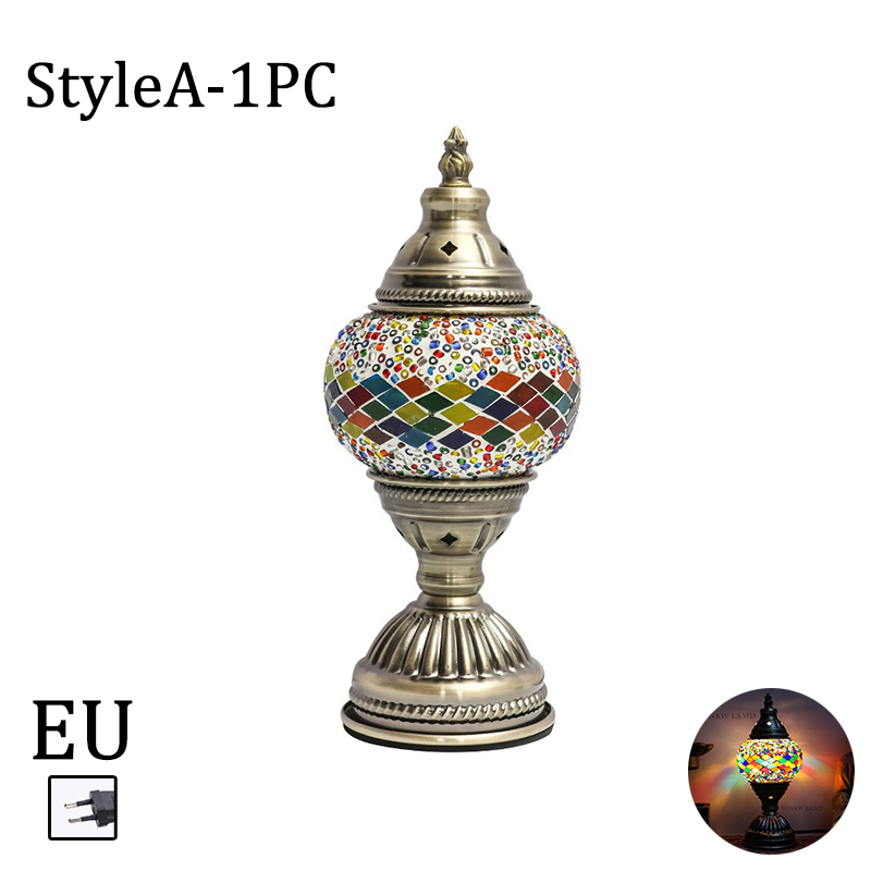 Nyeste tyrkiske mosaik bordlampe vintage art deco håndlavet lamparas de mesa kugle glas romantisk sengelampe led natlampe: Blå