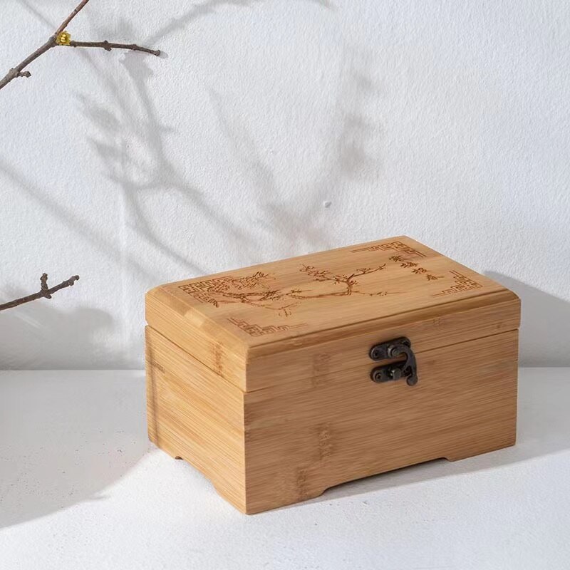 Natuurlijke opbergdoos met rolplateau, geurvrije containers, houten opbergdoos met verwijderbare tussenschotten, duurzaam, rolbaar