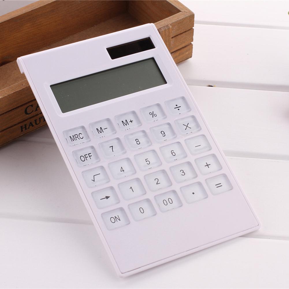 12 Digital Calculator Crystal Buttons Solar Battery Dual Power Office Supplies