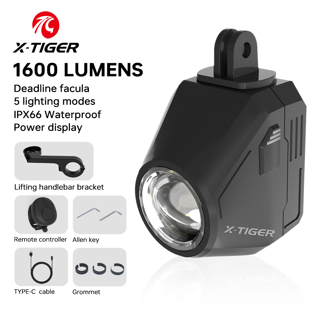 X-Tiger Fahrradbeleuchtung Nachtfahrten Straße unter hängendem Frontlicht Hohe helle helle Taschenlampe Fernbedienung Fahrradbeleuchtung: Schwarz