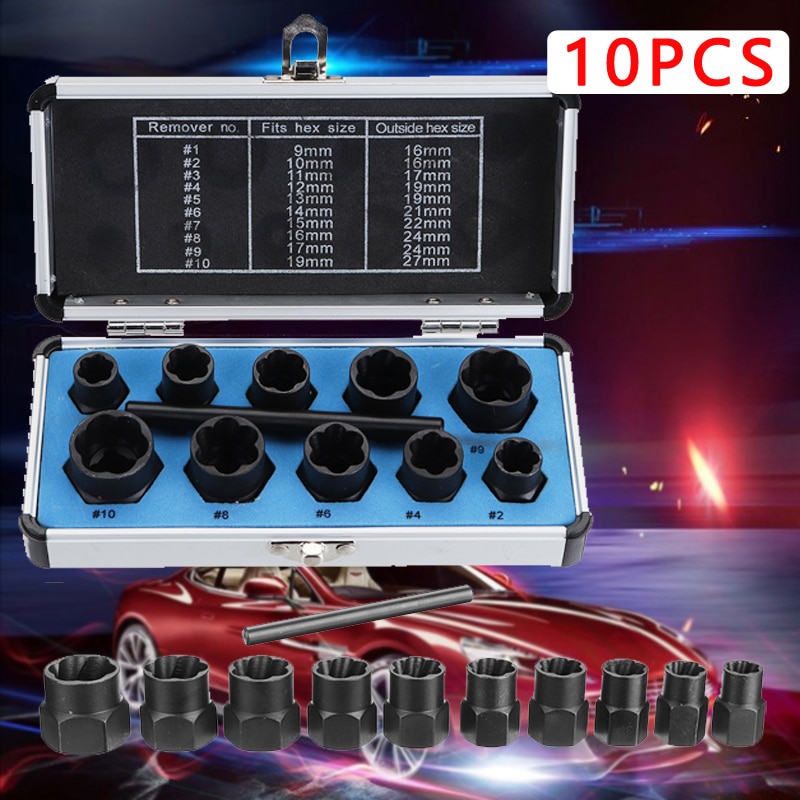 11pcs/Set Damaged Bolts Nuts Screws Remover Extractor Removal Tools Set Threading Tool Kit Black Nuts And Bolts Extractors Box