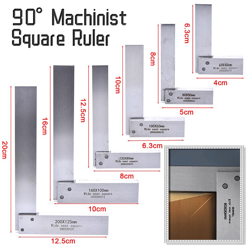 90 Degree Right Angle Precision Ground Steel Angle Ruler Gauge Protractor