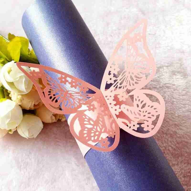 50pcs 13 Colors Hollow Butterfly Napkin Rings Holders Cut Paper Hotel Birthday Wedding Xmas Party Napkins Rings Holders