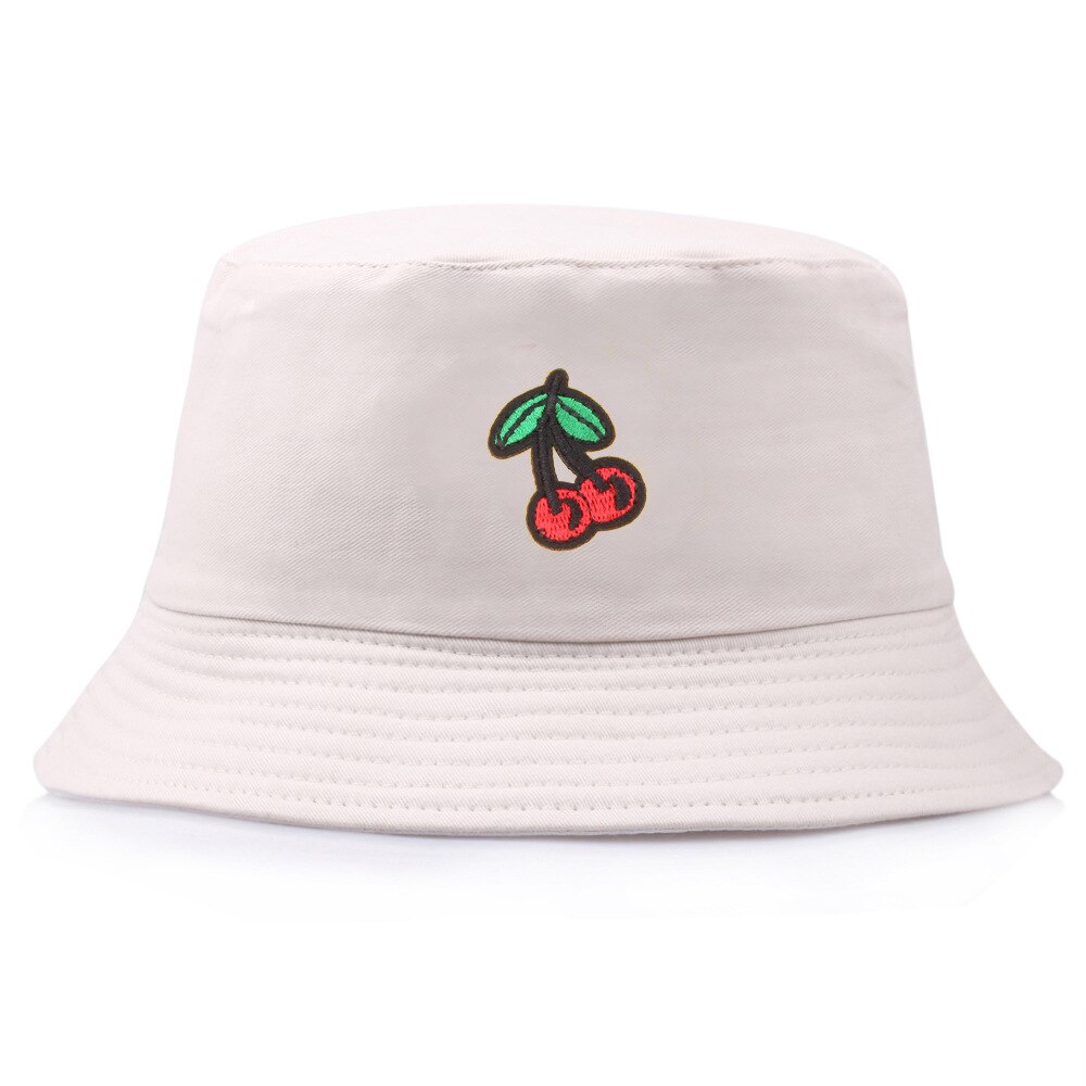 Fruit Cherry Bucket Hats For Girls Women Reversible Fisherman Hat Panama Bob Hat Summer Sun Hat: Beige