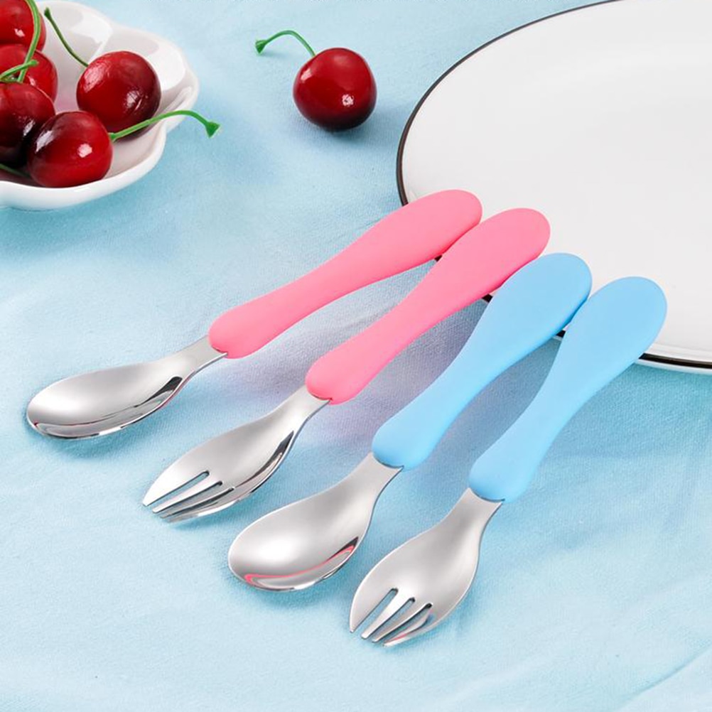 Utensilios para niños, cuchara de postre para niños y bebés, tenedor cuchara de alimentación, vajilla para niños pequeños, cubiertos, utensilios para bebés, vajilla