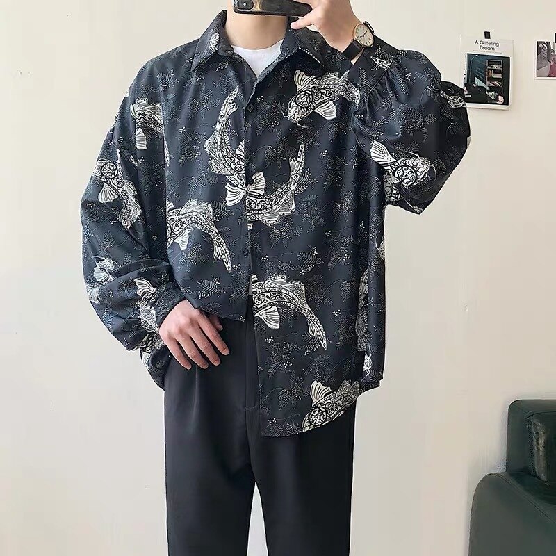 Zomer mannen Mode Losse Korte Mouwen Bloem Afdrukken Hawaiian Shirt Zwart Kleur Hoogwaardige Kleding Shirts Maat S-XL