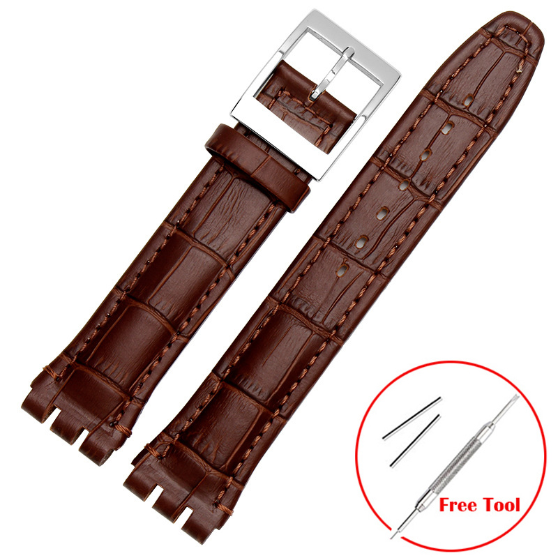für SWATCH Uhrenarmband 17mm 19mm Echtes Rindsleder Armbinde Herren Damen Wasserdicht Sport Ersatzarmband: Braun / 19mm