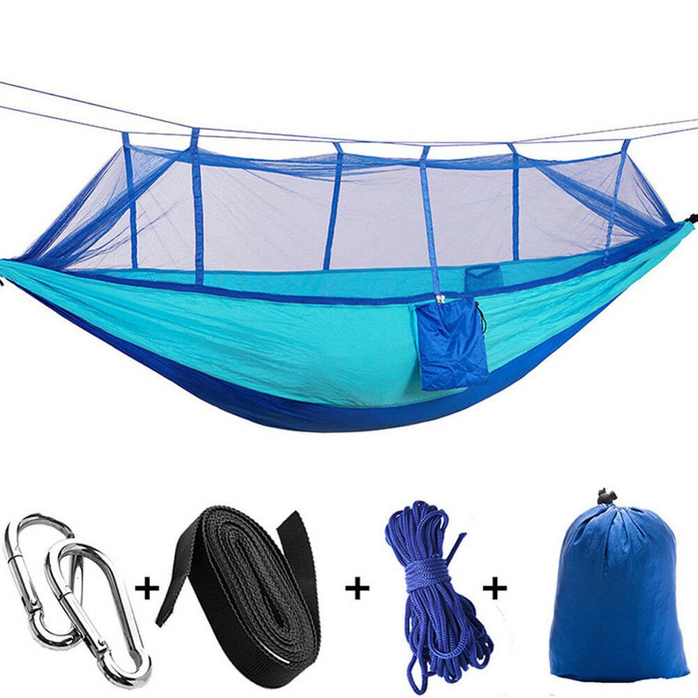 Hamaca doble portátil ultraligera, mosquitera de paracaídas con mordeduras antimosquitos para tienda de campaña al aire libre: Blue SkyBlue